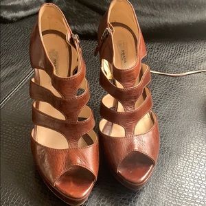 Prada brown leather caged heels